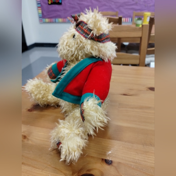 ✓VTG Hallmark Christmas Stuffed Merrily Bear w/ Snowman Coat + Bow Headband 11in - Picture 6 of 13